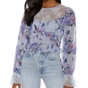 Free People Daphne Blouse in Silver Blue‎ Combo Floral Size Large